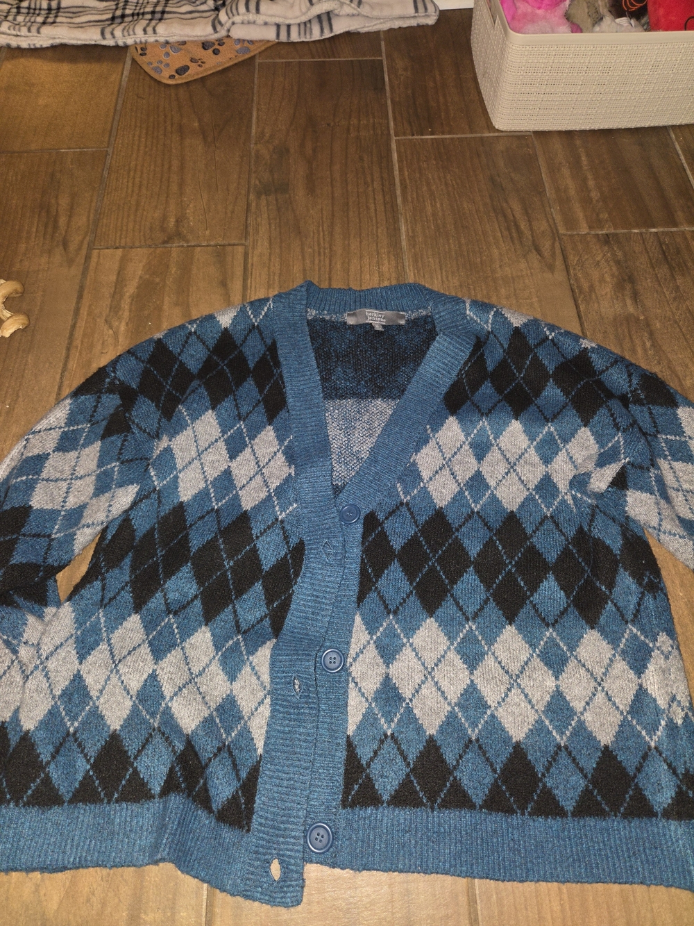 Women's Turquoise Argyle Cardigan Sweater
